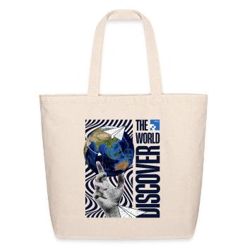 Discover The World – Retro Halftone Surreal Travel - Eco-Friendly Cotton Tote - natural - Front