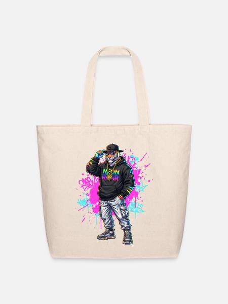Neon Tiger Graffiti Hoodie - Eco-Friendly Cotton Tote - natural