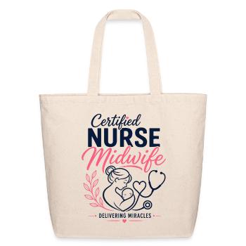 Certified Nurse Midwife Floral Line Art T-Shirt |  - Eco-Friendly Cotton Tote - natural - Front