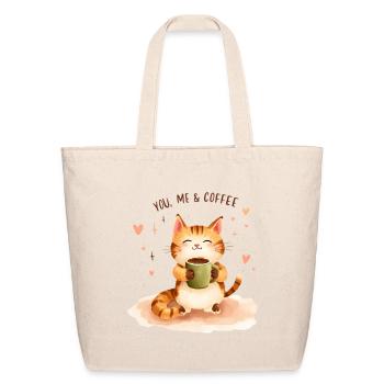 You, Me & Coffee! - Cute Cat & Cozy Brew - Eco-Friendly Cotton Tote - natural - Front