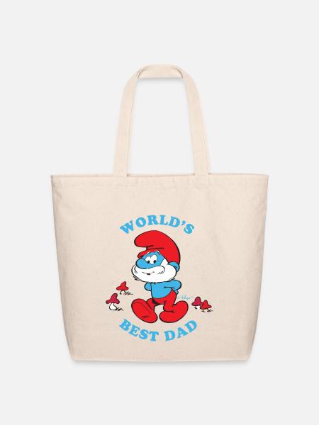 Smurfs Design Quote World's Best Dad - Eco-Friendly Cotton Tote - natural