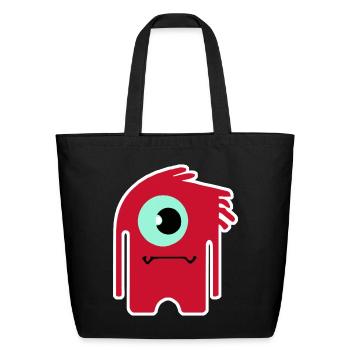 Cartoon graphic of a one-eyed red alien - Eco-Friendly Cotton Tote - black - Front