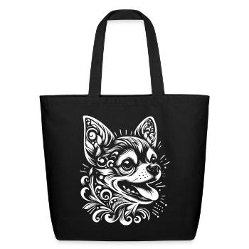 Tribal Chihuahua Core - Eco-Friendly Cotton Tote - black - Front
