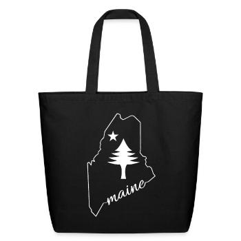 Pine tree and star 1901 flag map of Maine State - Eco-Friendly Cotton Tote - black - Front