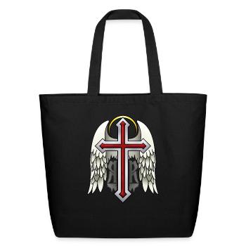 Guardian Winged Cross - Eco-Friendly Cotton Tote - black - Front