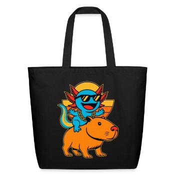 Funny Capybara Rider Axolotl Retro Sunset Cool Pet - Eco-Friendly Cotton Tote - black - Front