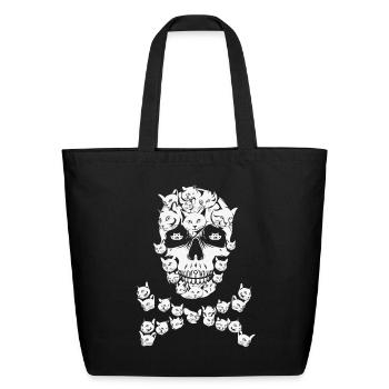Floral Cat Skull - Eco-Friendly Cotton Tote - black - Front