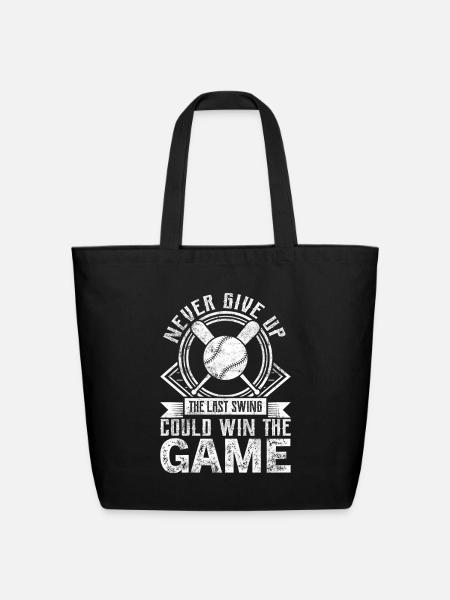 Never Give Up Last Swing Could Win the Game - Eco-Friendly Cotton Tote - black