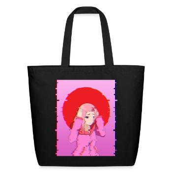 Glitch Aesthetic Anime Girl Digital Art Design - Eco-Friendly Cotton Tote - black - Front