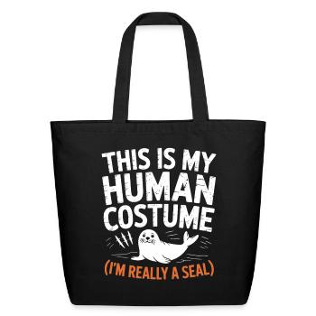Seal Costume Tee: I'm Really a Seal - Eco-Friendly Cotton Tote - black - Front