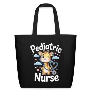 Giraffe Pediatric Nurse Stethoscope Love - Eco-Friendly Cotton Tote - black - Front