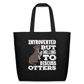 Sea Otter Cartoon Introverted - Eco-Friendly Cotton Tote - black - Front
