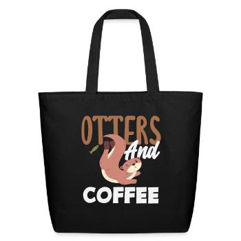 Sea Otter Cartoon Coffee - Eco-Friendly Cotton Tote - black - Front