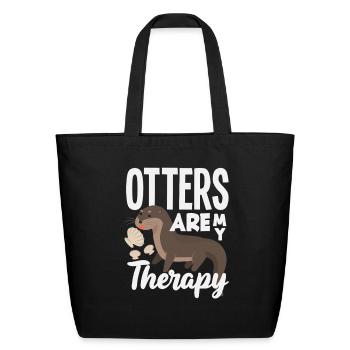 Sea Otter Cartoon Therapy - Eco-Friendly Cotton Tote - black - Front