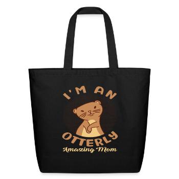 Sea Otter Cartoon Mom - Eco-Friendly Cotton Tote - black - Front