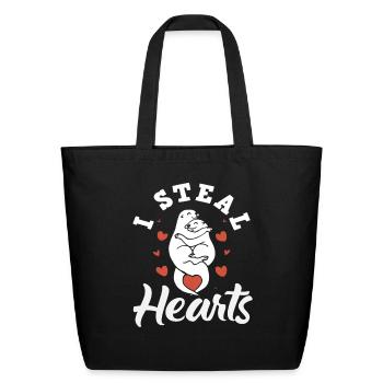 Sea Otter Cartoon Hearts - Eco-Friendly Cotton Tote - black - Front