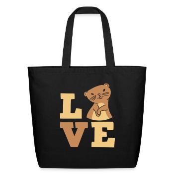 Sea Otter Cartoon Love - Eco-Friendly Cotton Tote - black - Front