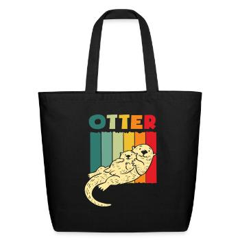 Retro Sea Otter Cartoon - Eco-Friendly Cotton Tote - black - Front