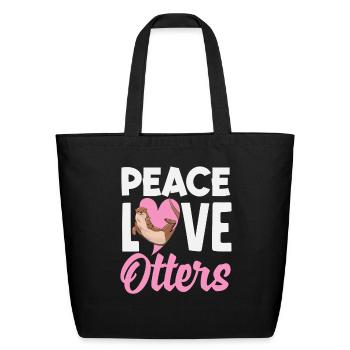 Peace Love Sea Otter Cartoon - Eco-Friendly Cotton Tote - black - Front