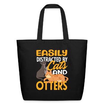 Cats Sea Otter Cartoon - Eco-Friendly Cotton Tote - black - Front