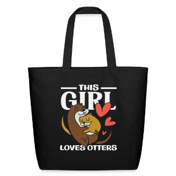Girls Loves Sea Otter Cartoon - Eco-Friendly Cotton Tote - black - Front