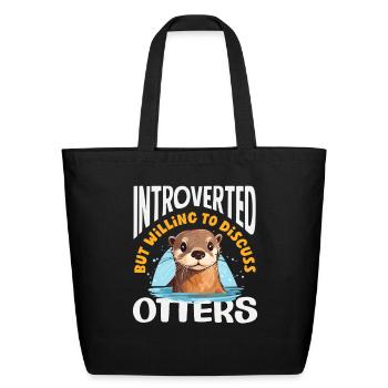 Introverted Discuss Sea Otter Cartoon - Eco-Friendly Cotton Tote - black - Front