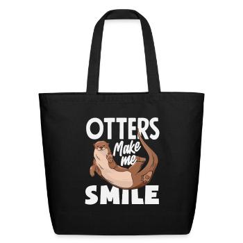 Smile Sea Otter Cartoon - Eco-Friendly Cotton Tote - black - Front
