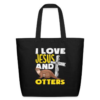Jesus Sea Otter Cartoon - Eco-Friendly Cotton Tote - black - Front