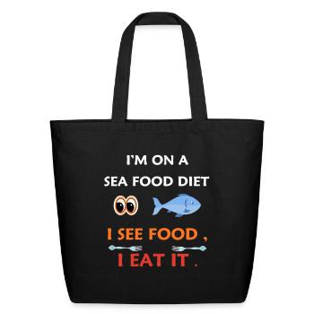 Seafood Diet Pun Tee - Eco-Friendly Cotton Tote - black - Front
