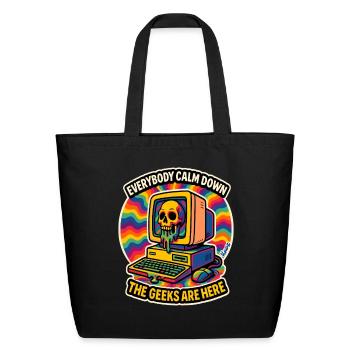 Geeks Are Here Retro Computer - Eco-Friendly Cotton Tote - black - Front