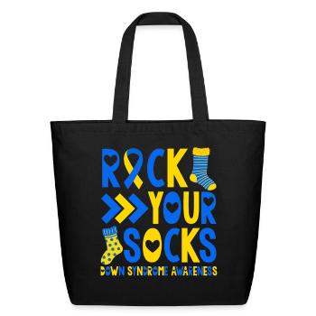 Down Syndrome Rock Your Socks - Eco-Friendly Cotton Tote - black - Front