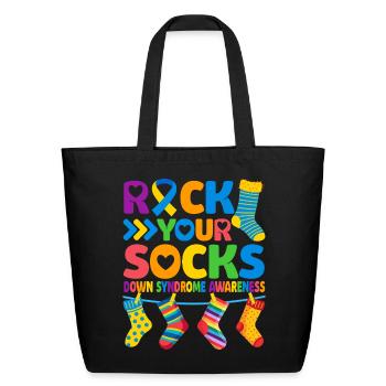 Down Syndrome Rock Your Socks - Eco-Friendly Cotton Tote - black - Front