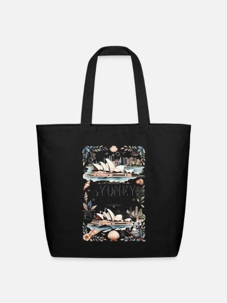 Sydney Opera Harbour Koala Scene - Eco-Friendly Cotton Tote - black