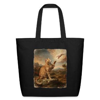 Funny Orange Tabby Divine Touch Cat and God's Hand - Eco-Friendly Cotton Tote - black - Front