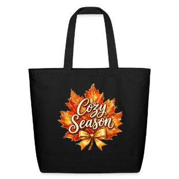 Cozy Season Fall Leaves Halloween Thanksgiving - Eco-Friendly Cotton Tote - black - Front