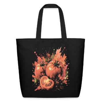 Red Tomato Vegetable Splash Art Watercolor - Eco-Friendly Cotton Tote - black - Front
