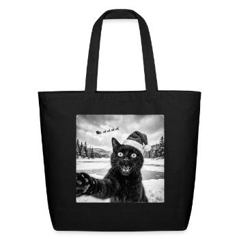 Funny Black Cat Selfie with Santa Christmas Pjs - Eco-Friendly Cotton Tote - black - Front