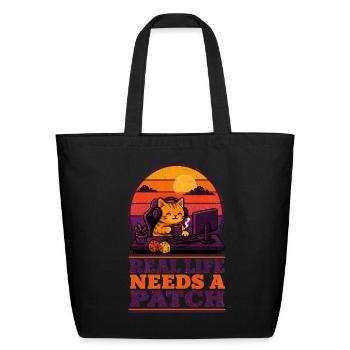 Retro Cat Patch Sunset Desk - Eco-Friendly Cotton Tote - black - Front