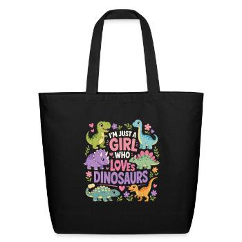 Cute Dinosaur Girl Dino Lover Prehistoric Art - Eco-Friendly Cotton Tote - black - Front
