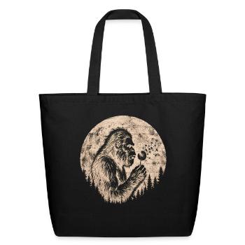 Bigfoot Blowing Dandelion Full Moon Sasquatch - Eco-Friendly Cotton Tote - black - Front