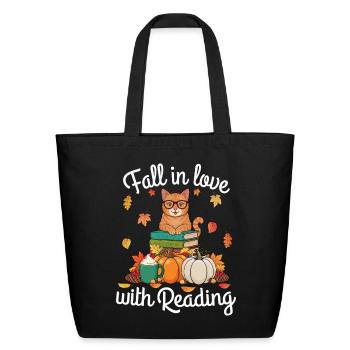 Fall in Love with Reading Cat - Eco-Friendly Cotton Tote - black - Front