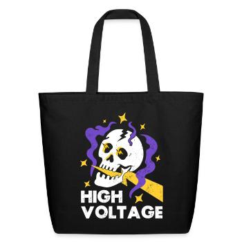 Funny High Voltage Gothic Electric Lightning Skull - Eco-Friendly Cotton Tote - black - Front
