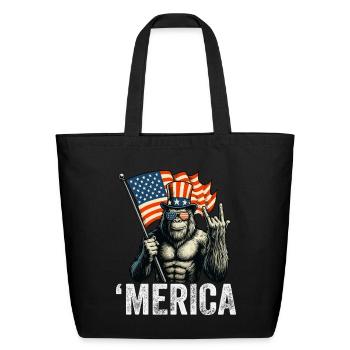 Bigfoot Merica Rock American Flag - Eco-Friendly Cotton Tote - black - Front