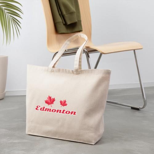 Edmonton with two red maple leaves - Eco-Friendly Cotton Tote