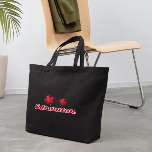 Edmonton with two red maple leaves - Eco-Friendly Cotton Tote