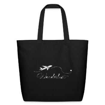 Wanderlust Airplane Travel Quote Design - Eco-Friendly Cotton Tote - black - Front