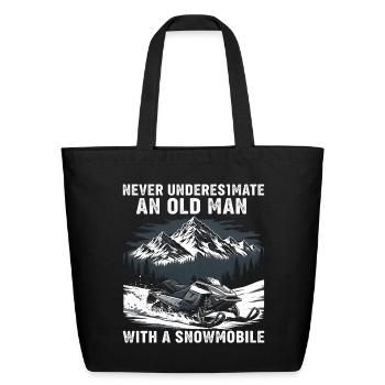 Old Man Snowmobile Adventure - Eco-Friendly Cotton Tote - black - Front