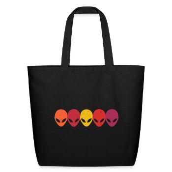 Alien Heads Faces Extraterrestrials Retro Vintage - Eco-Friendly Cotton Tote - black - Front