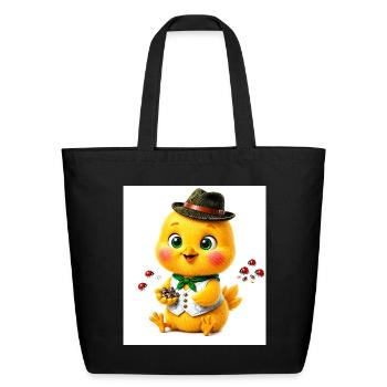 Chick Adventurer with Seeds - Eco-Friendly Cotton Tote - black - Front