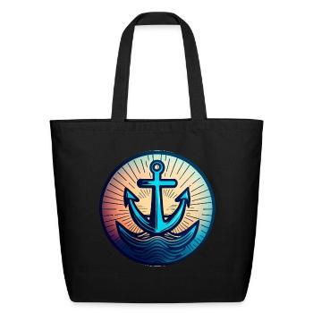 Sailing Motor Boat Anchor Around Sunset - Eco-Friendly Cotton Tote - black - Front